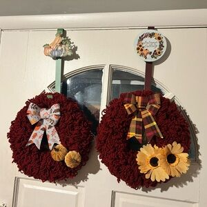 Rustic Burgundy Wreath with Sunflower and Pumpkin Accents